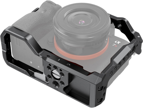 Light cage top with circular mount plate around lens, dark metal frame