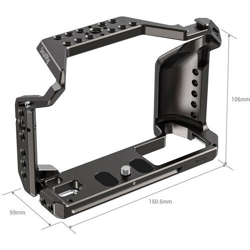 Open frame camera cage for Fujifilm X-T4 with top rail and mounting holes (black)
