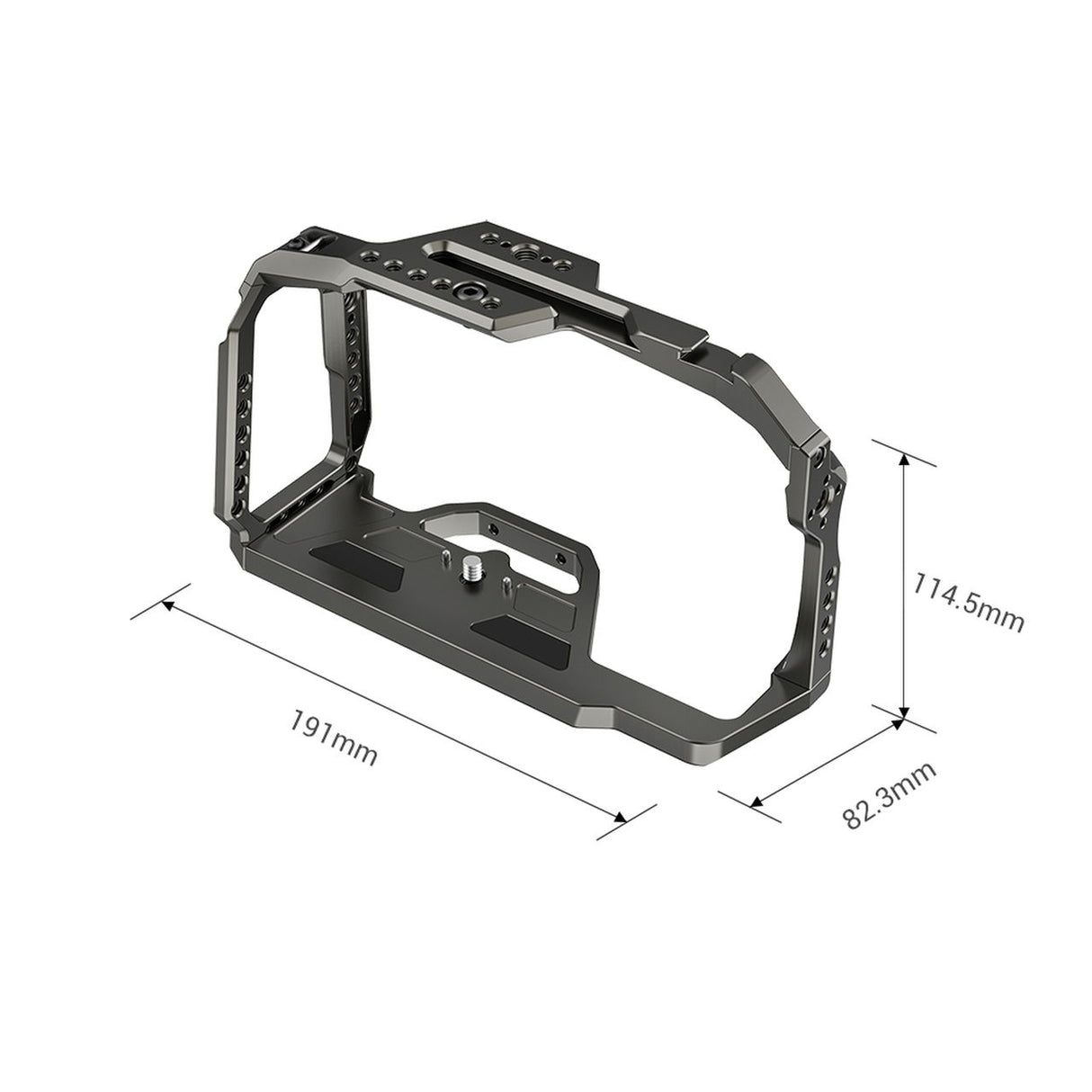 Full cage frame with labeled dimensions: 191mm x 114.5mm x 82.3mm