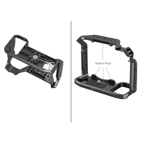 Camera cage base with rubber pads and threaded mounting points