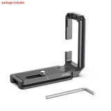 Black L-bracket with base plate and center screw, plus included hex key
