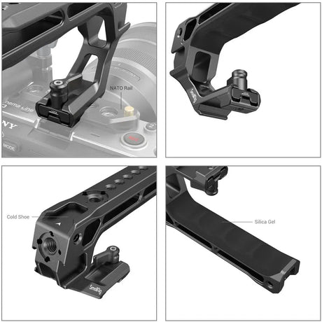 NATO rail handle with cold shoe and silica gel insert for grip, dark gray