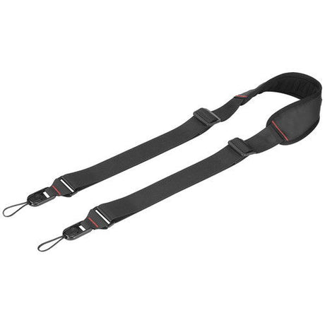 Curea aparat foto cu quick release, curele negre duble și catarame de reglaj