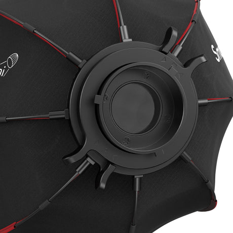 Close-up of RA-D30 mini parabolic softbox front mount and bracket