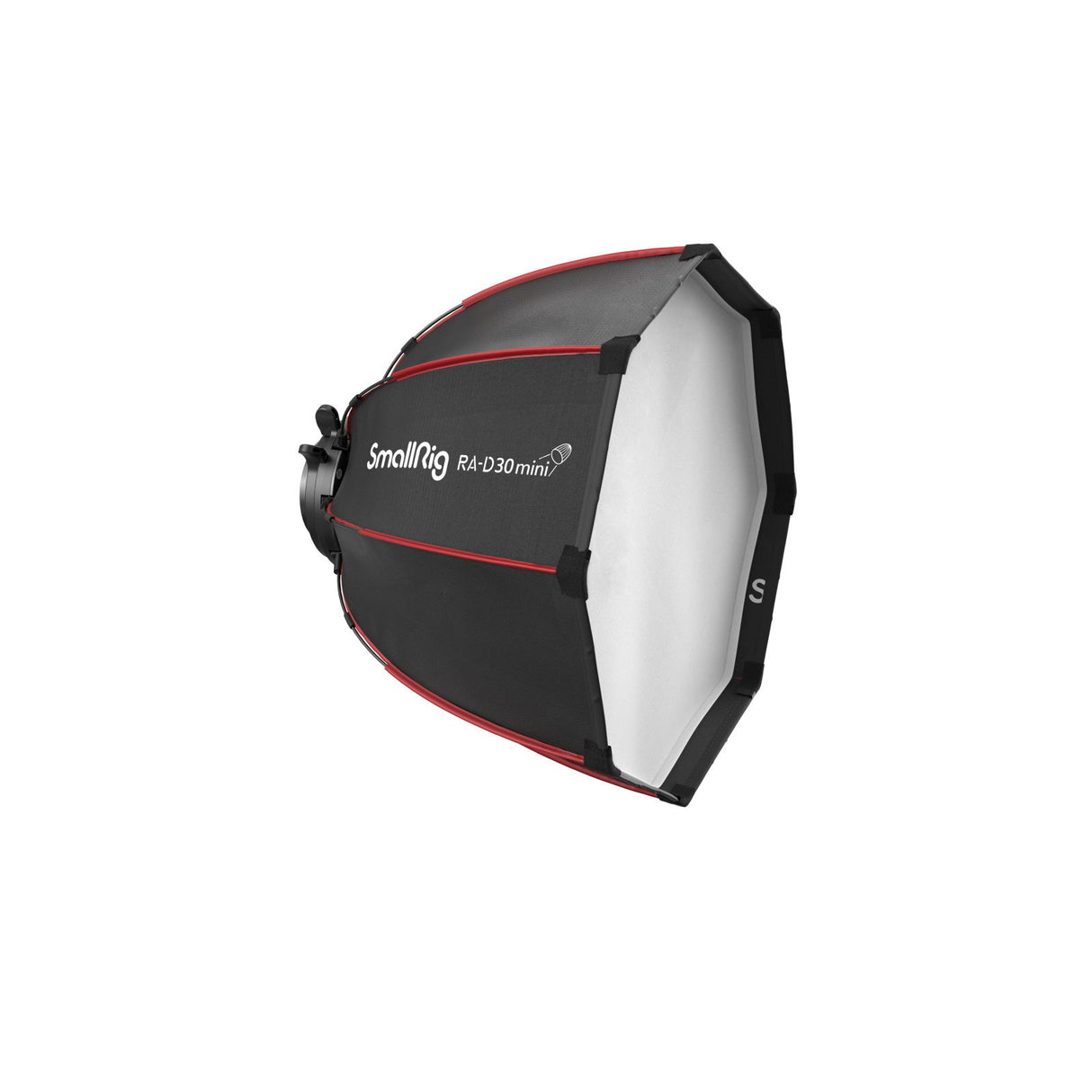 RA-D30 mini parabolic softbox open view, black shell with white inner diffuser panel