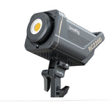 RC220D LED video light close-up with circular front lens and top mounting bracket
