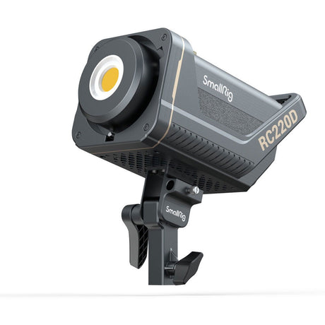 RC220D LED video light close-up with circular front lens and top mounting bracket