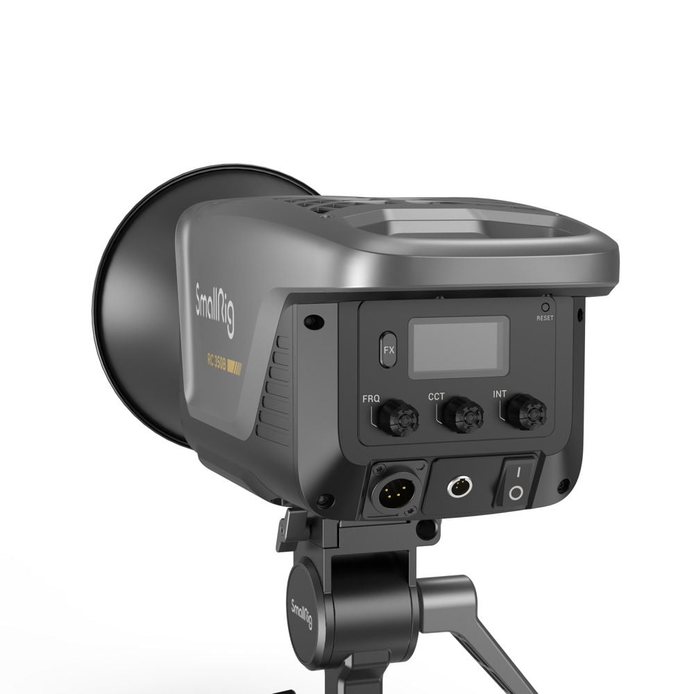 Bicolor COB video LED light side view with control panel and LCD screen