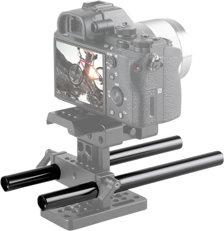 Camera cage with dual 20 cm rods and mounting bracket