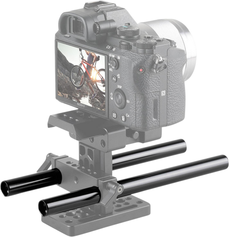 Camera cage with dual 20 cm rods and mounting bracket