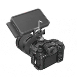 Pivoting mount with textured dial and side clamp, black metal for ARRI-style setups