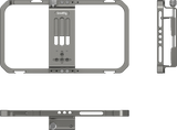 Front view of universal mobile phone cage with touchscreen opening and screw mounts