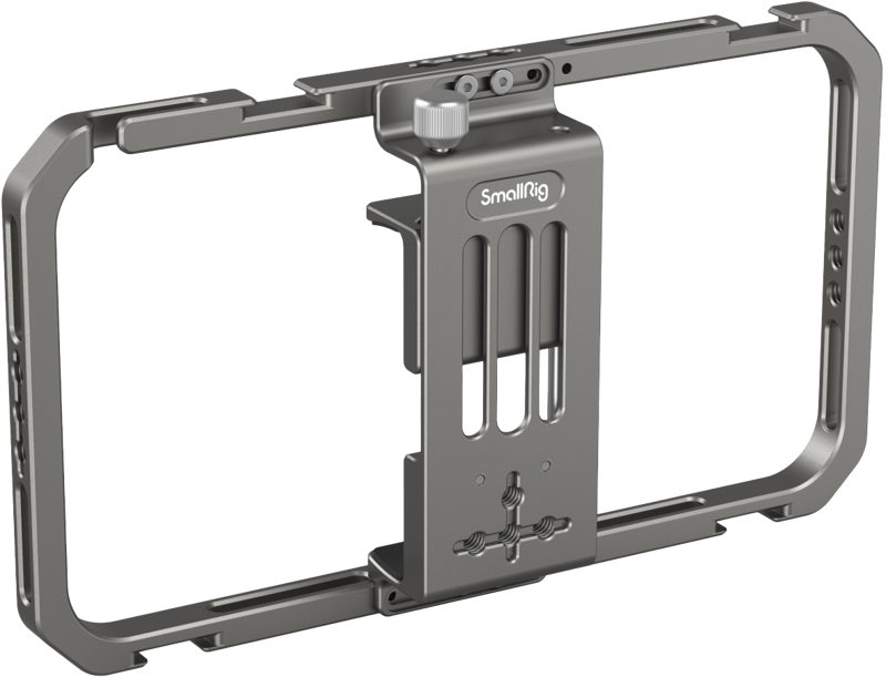 Universal mobile phone cage with metal frame, mounting slots and side openings