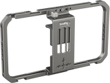 Universal mobile phone cage with metal frame, mounting slots and side openings