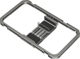 Universal phone cage with top handle plate and adjustable side rail cutouts