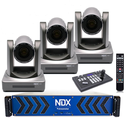 PTZ streaming cameras with NDX base and keypad remote, three-unit set