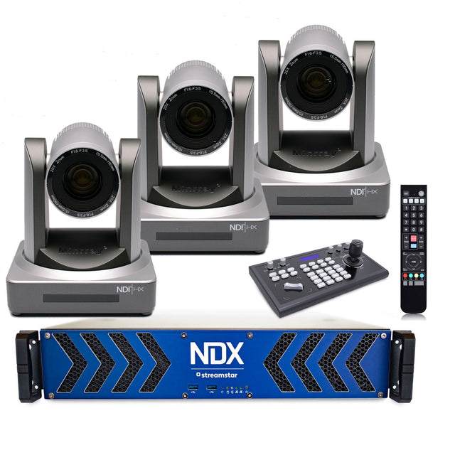 PTZ streaming cameras with NDX base and keypad remote, three-unit set