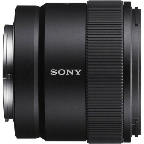 Sony 11mm f/1.8 E-mount lens, rear mount side with ribbed ring detail, black