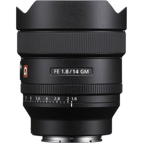 Black FE 14mm f/1.8 GM lens barrel with “FE 1.8/14 GM” label and scale