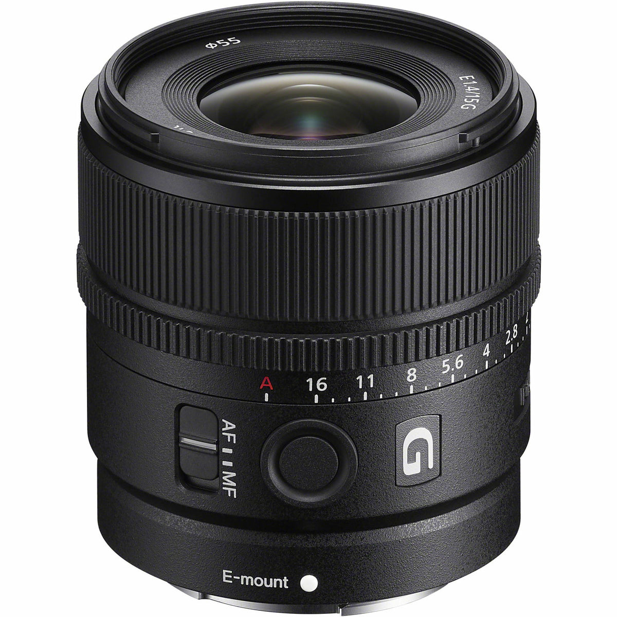 Obiectiv foto Sony E, montură E, inel de focalizare cu gradații pe corp negru