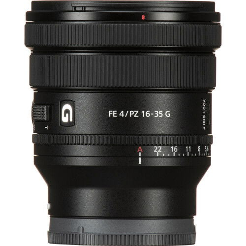 FE 16-35mm f/4 PZ G zoom lens, front markings with depth scale window