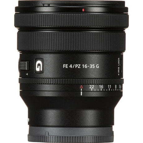 FE 16-35mm f/4 PZ G zoom lens, front markings with depth scale window