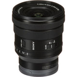 FE 16-35mm f/4 PZ G lens, side view with textured rings and switch labels