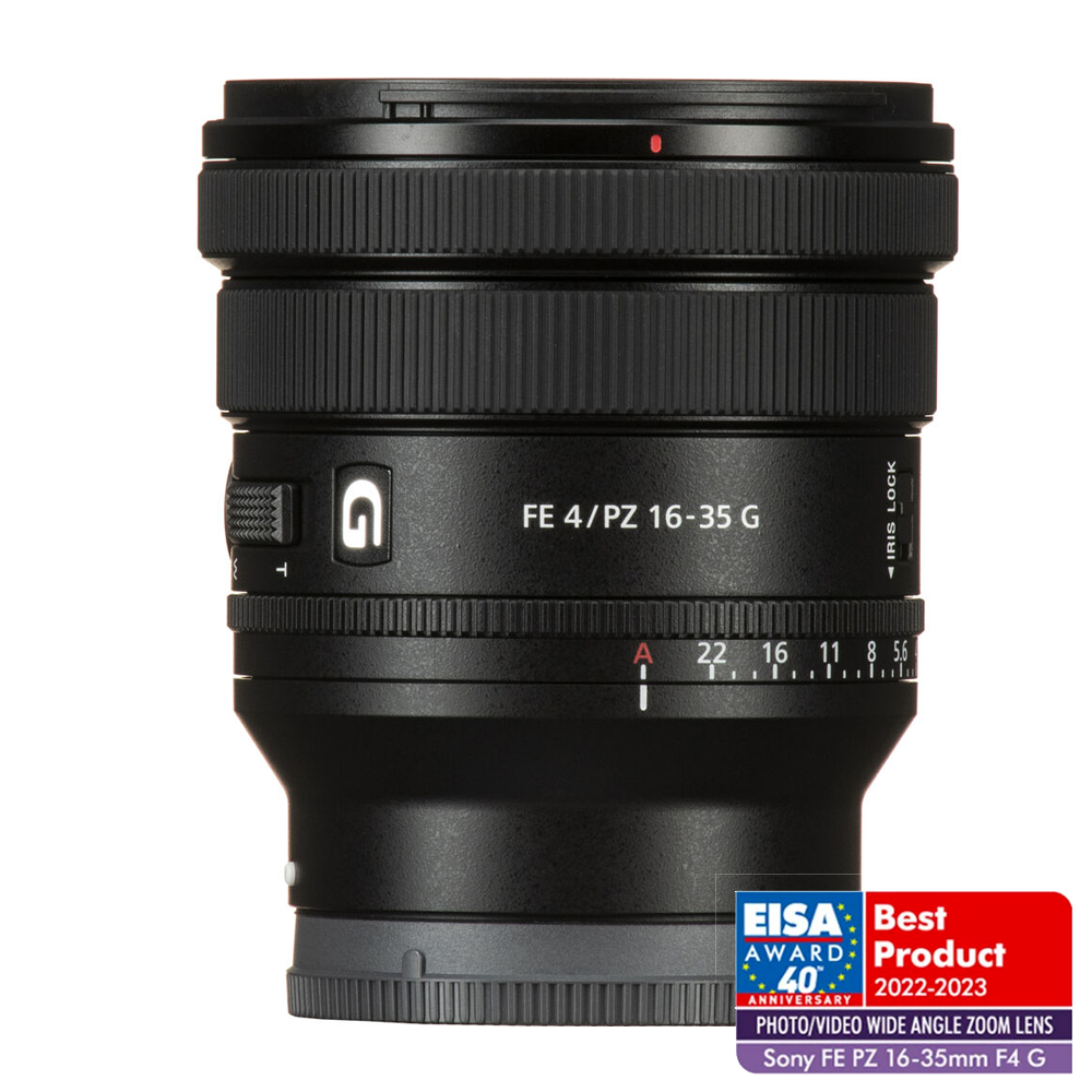 FE 16-35mm f/4 PZ G zoom lens, front controls and ribbed focus ring