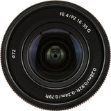FE 16-35mm f/4 PZ G lens, front glass element with lens ring numbers