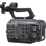 Cinema camera body with rear controls and media card slots, side/back view