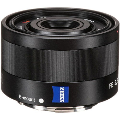 35mm F2.8 Sonnar E-mount lens, black barrel with textured focus ring