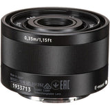 E-mount lens base with distance marking 0.35m/1.15ft and model text
