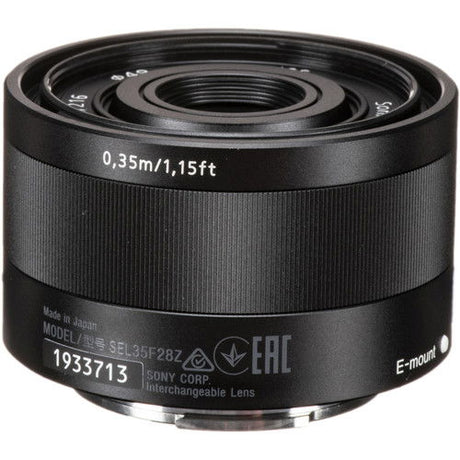 E-mount lens base with distance marking 0.35m/1.15ft and model text