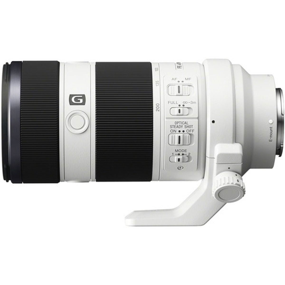 70-200mm F4 FE lens side view, AF/MF and optical steady shot switch area