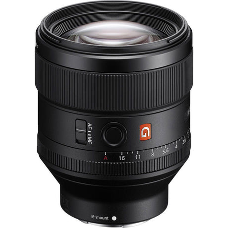 Obiectiv Sony FE 85mm F1.4 GM negru, montură E, comutator AF/MF și scară