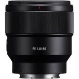 Obiectiv foto Sony FE 85mm, inel cu striații, inscripție FE 1.8/85