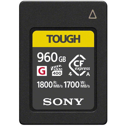Sony TOUGH CFexpress Type A memory card, 960GB, black front with speed ratings