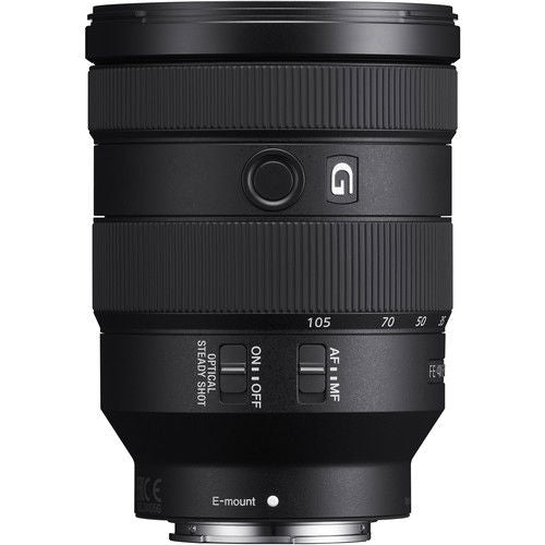 Black zoom lens (24-105mm) with focus markings and control ring