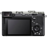 Mirrorless camera rear view, black body with LCD screen and control dials