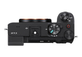 Aparat foto mirrorless Sony cu comenzi laterale și buton ON/OFF, corp negru