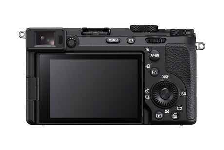 Mirrorless camera with rear LCD screen and AF-ON, ISO, DISP controls