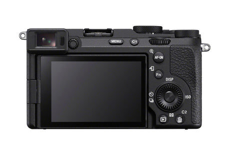 Aparat foto mirrorless A7C R, ecran LCD negru, butoane și cadran, vedere din spate