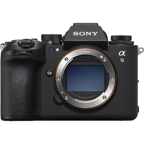 Alpha A9 III mirrorless camera body, black, front view with E-mount opening