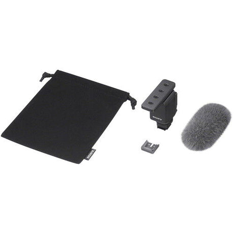 Microfon tip shotgun Sony cu spumă gri și accesorii (husă, suport, montură, adaptor)