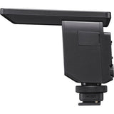 Side view of black digital microphone with mounting knob and connector