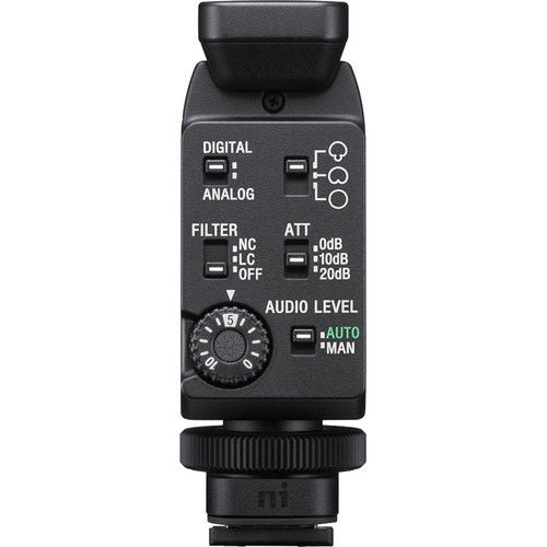 Digital mic control panel with knobs and buttons on black body