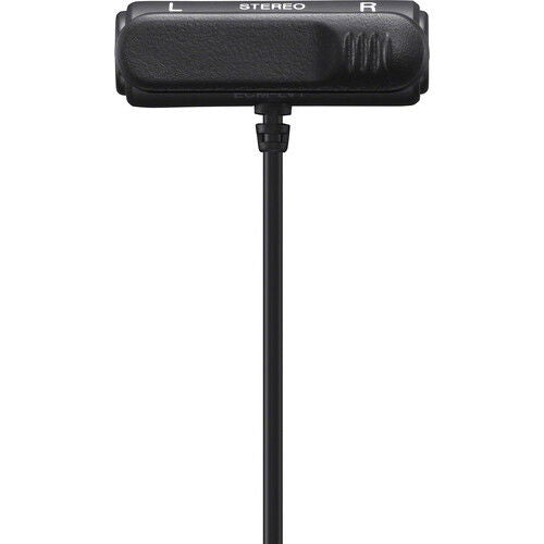 Stereo wired lavalier microphone capsule with L/R markings and cable