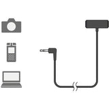 Wired stereo lavalier microphone with audio plug cable and device icons