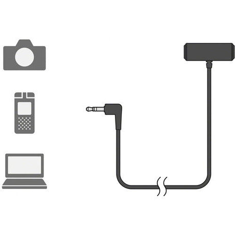 Wired stereo lavalier microphone with audio plug cable and device icons