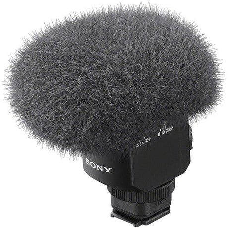 Microfon tip puşcă Sony cu paravânt gri-negru și suport negru